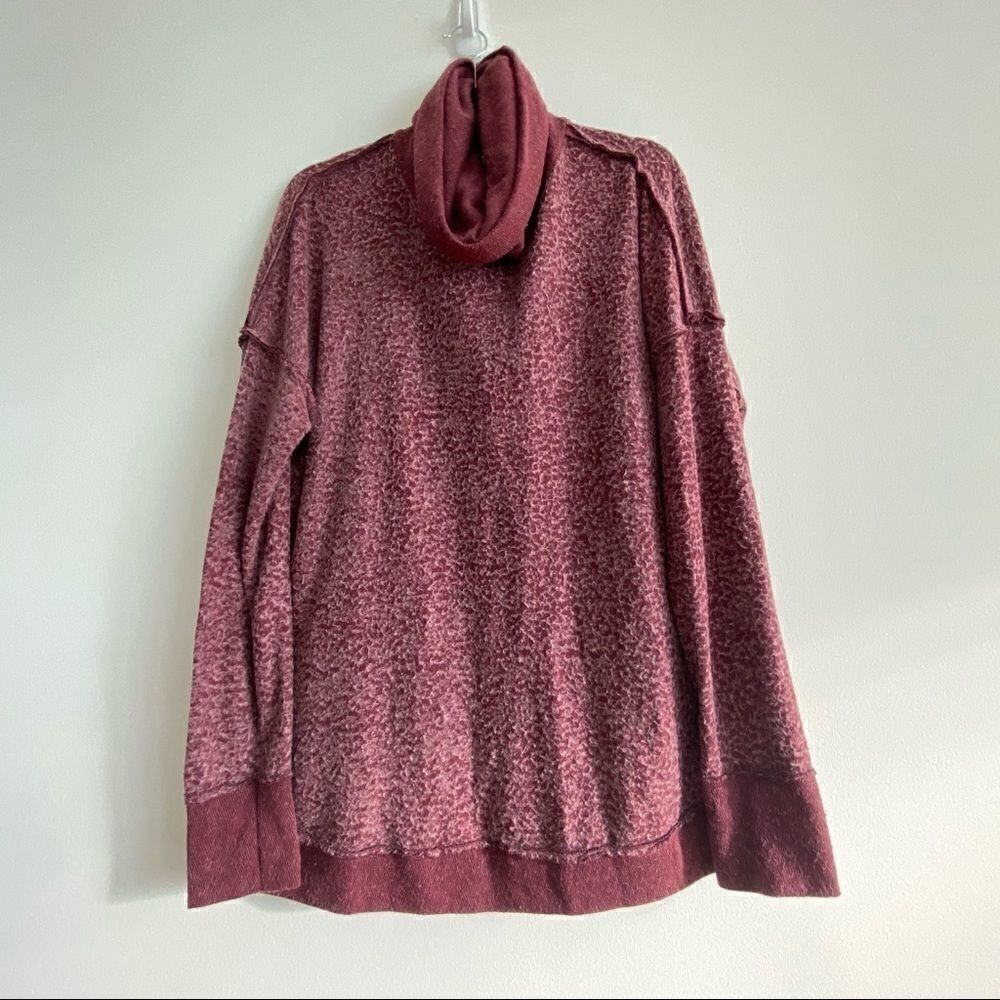 Hummingbird Burgundy Fuzzy Split Back Turtleneck